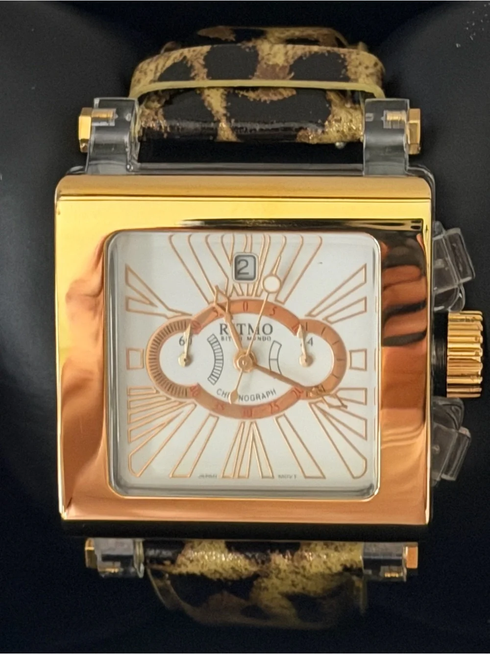 Ritmo Mundo Palazxo Men’s Gold Square Dress Watch with Black and gold  Strap